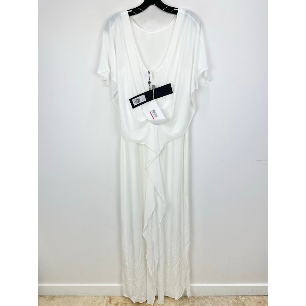 HALSTON HERITAGE Cape Effect Draped Crepe Gown Maxi Dress White US 4 NWT - Picture 5 of 15
